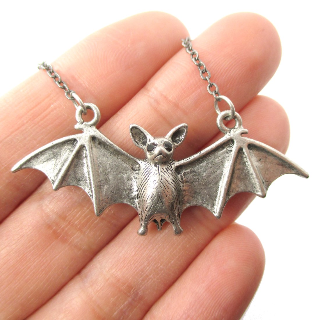 3D Realistic Bat With Spread Wings Animal Shaped Pendant Necklace in
