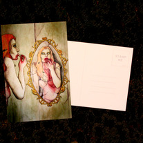 Freshening up after dinner - 4x6" Postcard - lowbrow horror art zombie vampire pinup