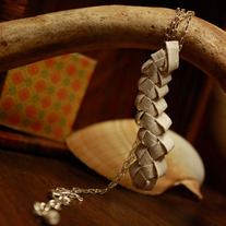 White Wave Woven Palm Frond Pendant Necklace