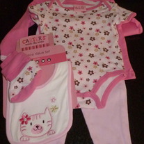 5 Piece Onesie, Shirt, Pant, Bib Socks Pink/Brown Set-Carters Size 6-9 Months  GS413