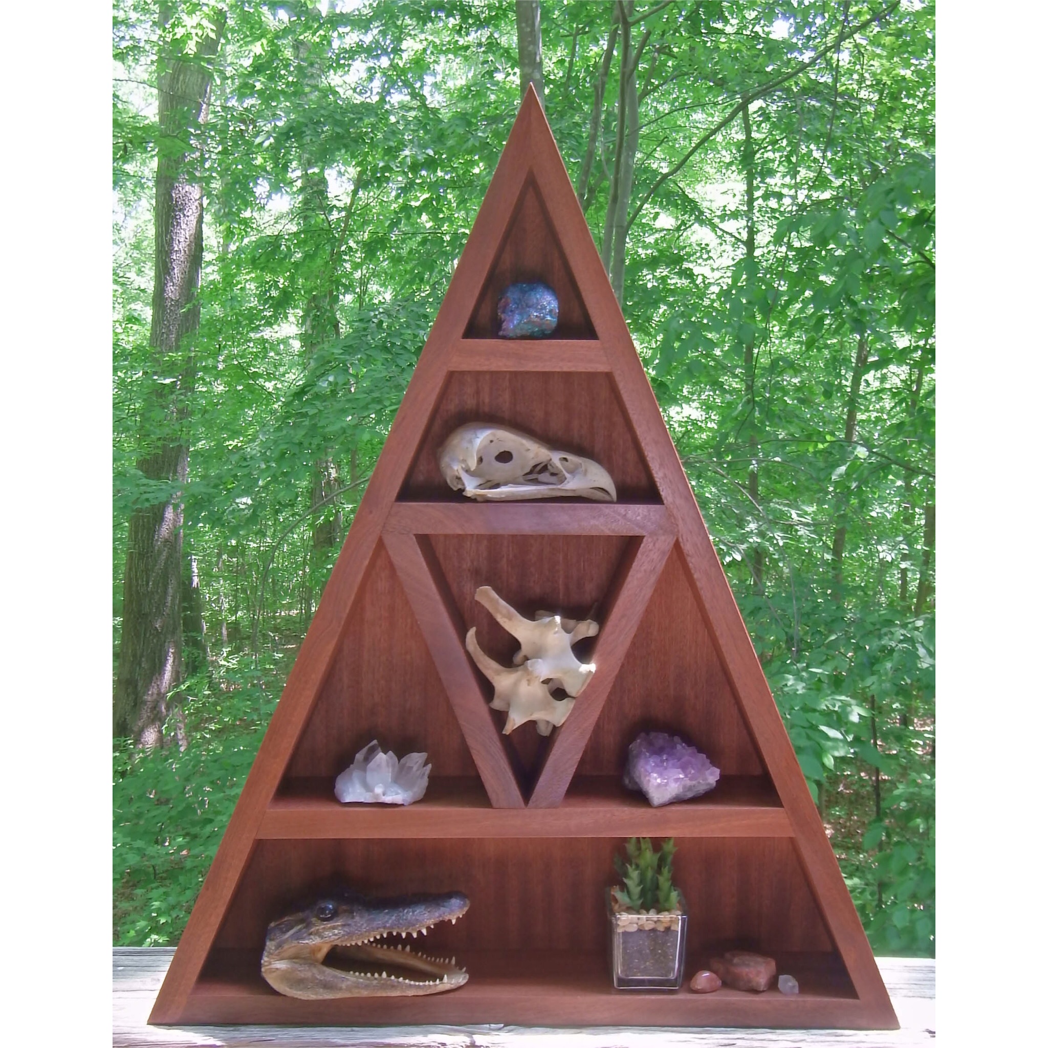 Wooden Triangle Altar // Wooden Shelf // Handmade Display // Crystal