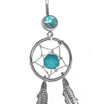 Turquoise Dreamcatcher Belly Ring 14G