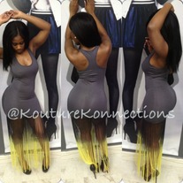 Charcoal & yellow fringed dress