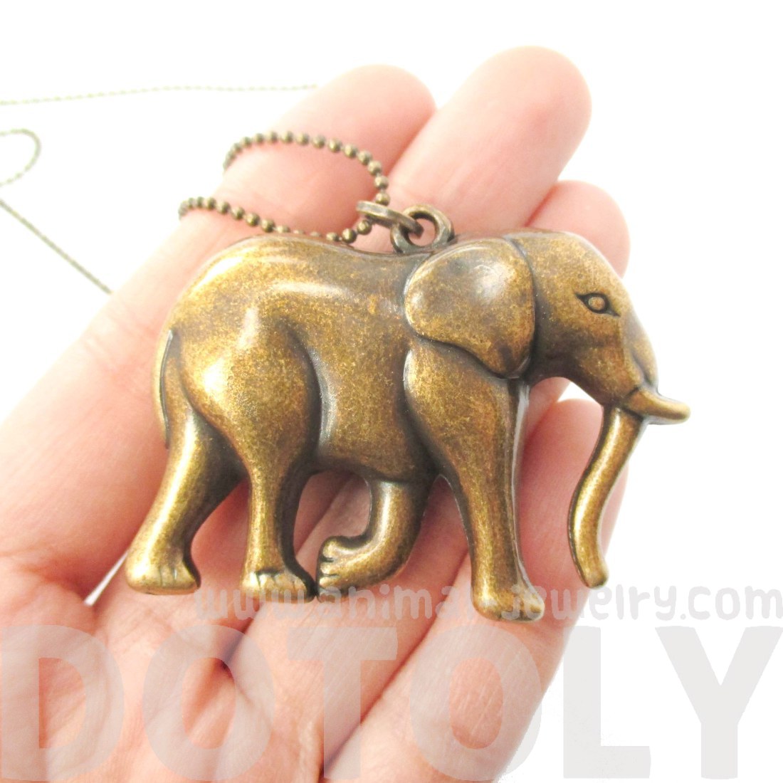 Large 3D Elephant Shaped Pendant Necklace in Brass · DOTOLY Animal