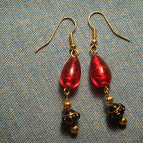 Black, Red & Gold Drop Earrings