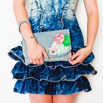 Floral Denim Clutch / Wristlet by Sardinella Sardine