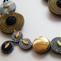 Spiralling Zipper Short Necklace in Navy & Gold by Tamarindo
