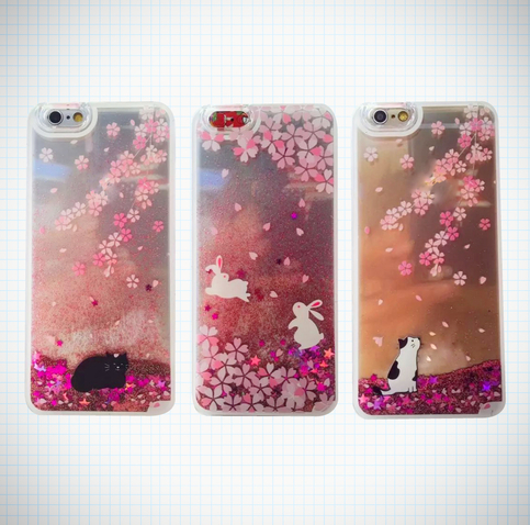 pink cherry blossom glitter waterfall cats bunnies phone pink cherry blossom glitter waterfall cats bunnies phone