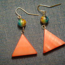 Orange Mother of Pearl Triangle Earrings