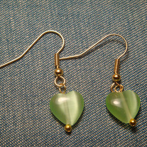 Green Cat's Eye Heart Earrings