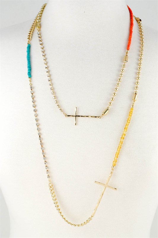 Gold Tone Beaded Cross Necklace on Storenvy