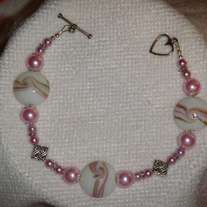 Pink Ceramic Coin Bracelet with Glass Pearls & Tibetan Silver (8 inch)