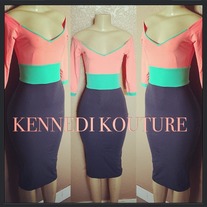 "SAMPLE SALE" COLOR BLOCK PENCIL MIDI DRESS