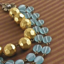 Glass, Brass, and Faceted Acrylic Floral Necklace