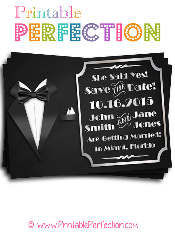 wedding save the date she said yes tuxedo printable
