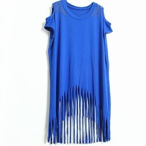 Fringe cut out studed tunic t-shirt