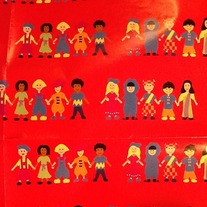 Retro Red Multicultural Kids Gift Wrap