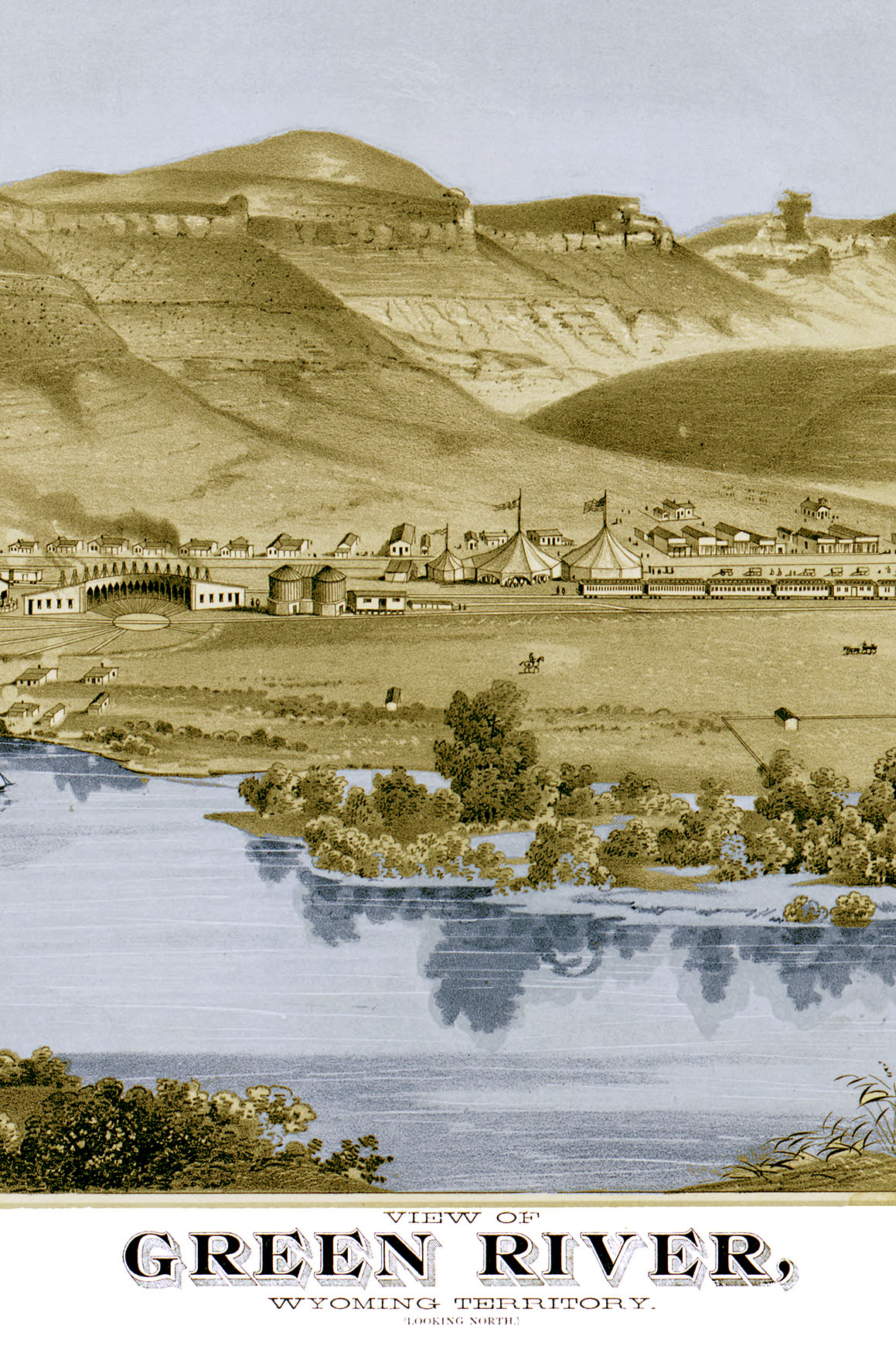 Green River, Wyoming in 1875 Bird's Eye View, Aerial Map, Panorama