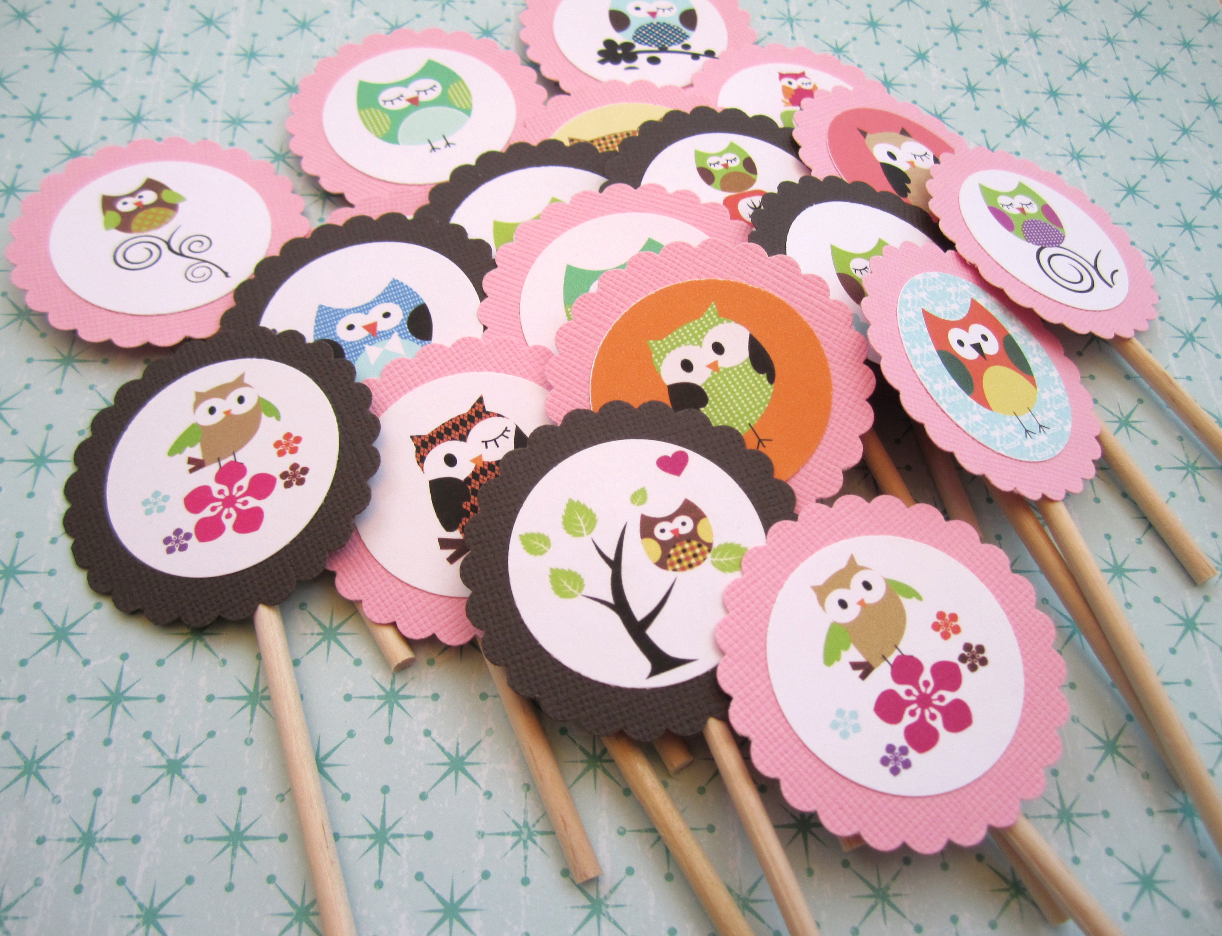 Owl Cupcake Toppers for Birthday, Baby Shower Party on Storenvy