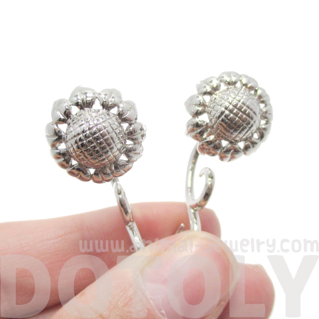 Sunflower Flower Shaped Fake Gauge Plug Stud Earrings in Silver