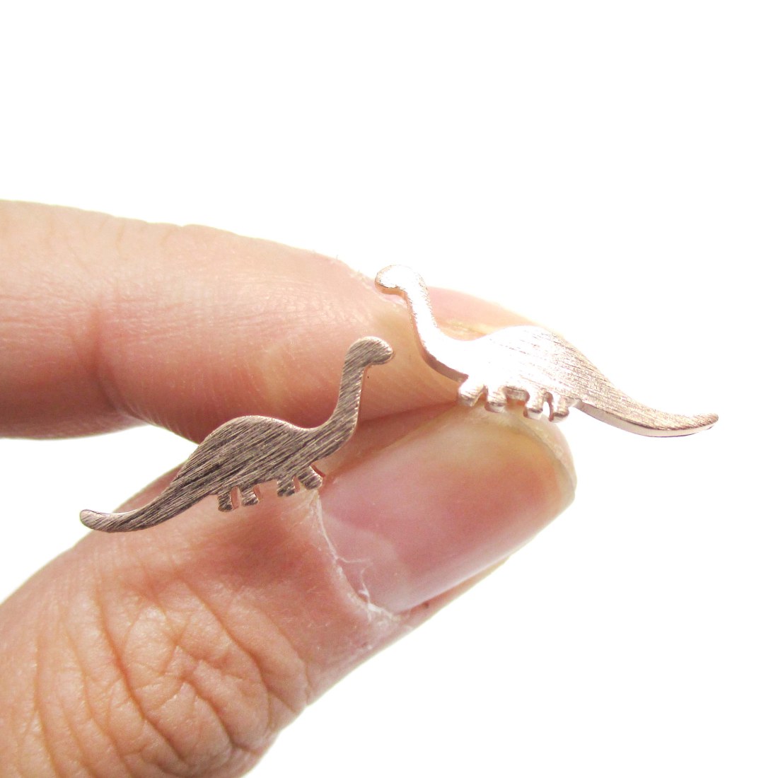 Brontosaurus Dinosaur Shaped Jurassic World Stud Earrings in Rose Gold