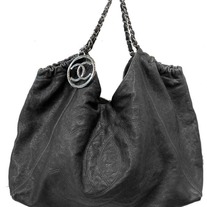 Authentic CHANEL Black Leather Coco Cabas Charm Leather Hobo Tote Bag Purse