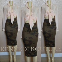 CUSTOM CAMO PENCIL MIDI SKIRT