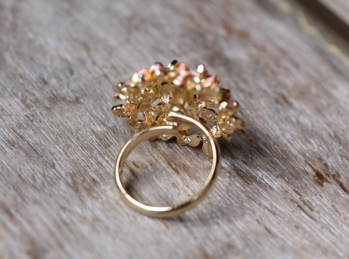 Large Pink Bouquet Ring floral Flower Adjustable Ring Marriage