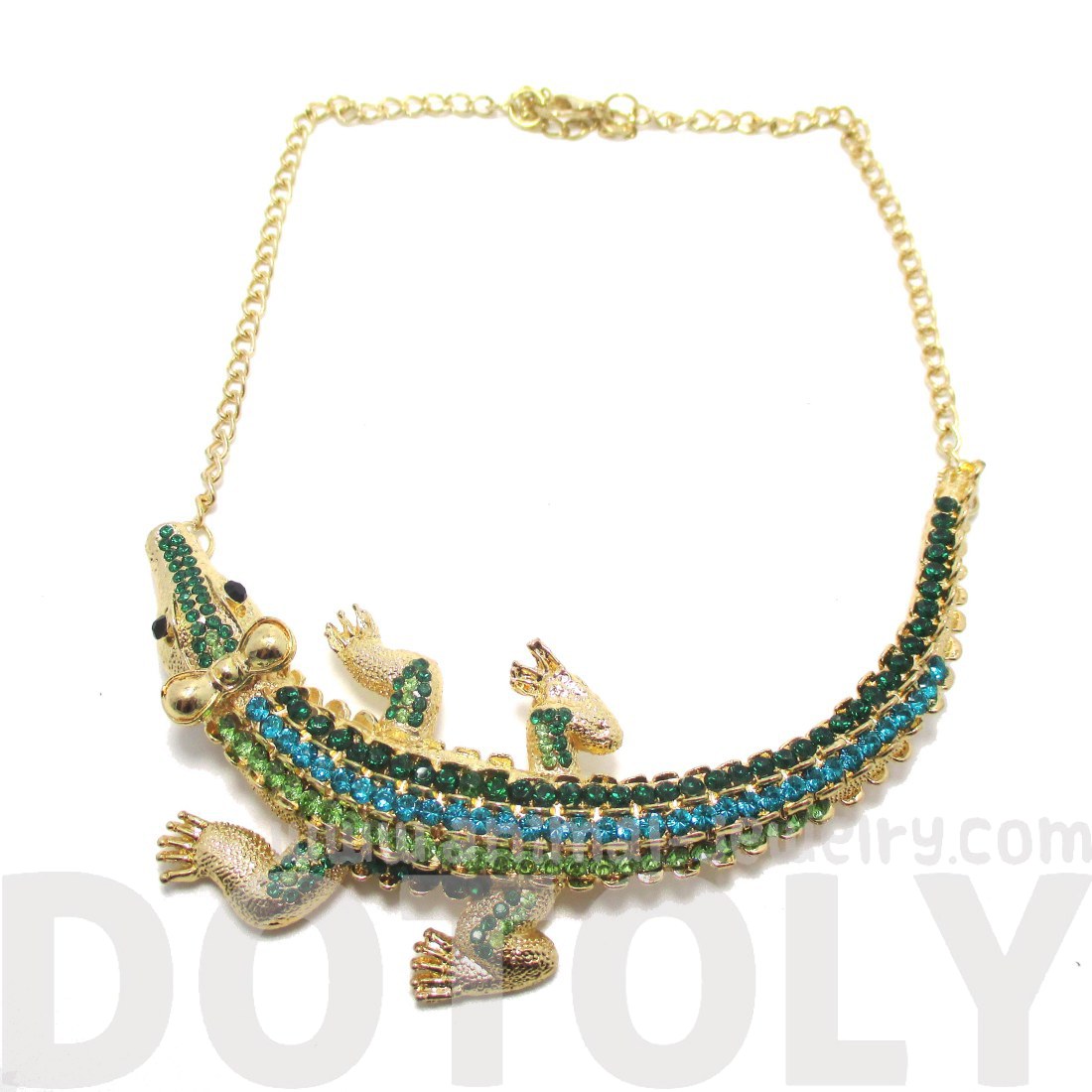 Large Crocodile Shaped Statement Rhinestone Necklace in Gold · DOTOLY
