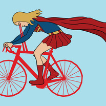 Supergirl riding heat vision bike, 5x7