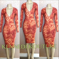 "RUSTY ROSE" CUSTOM AZTEC/TRIBAL PENCIL MIDI DRESS