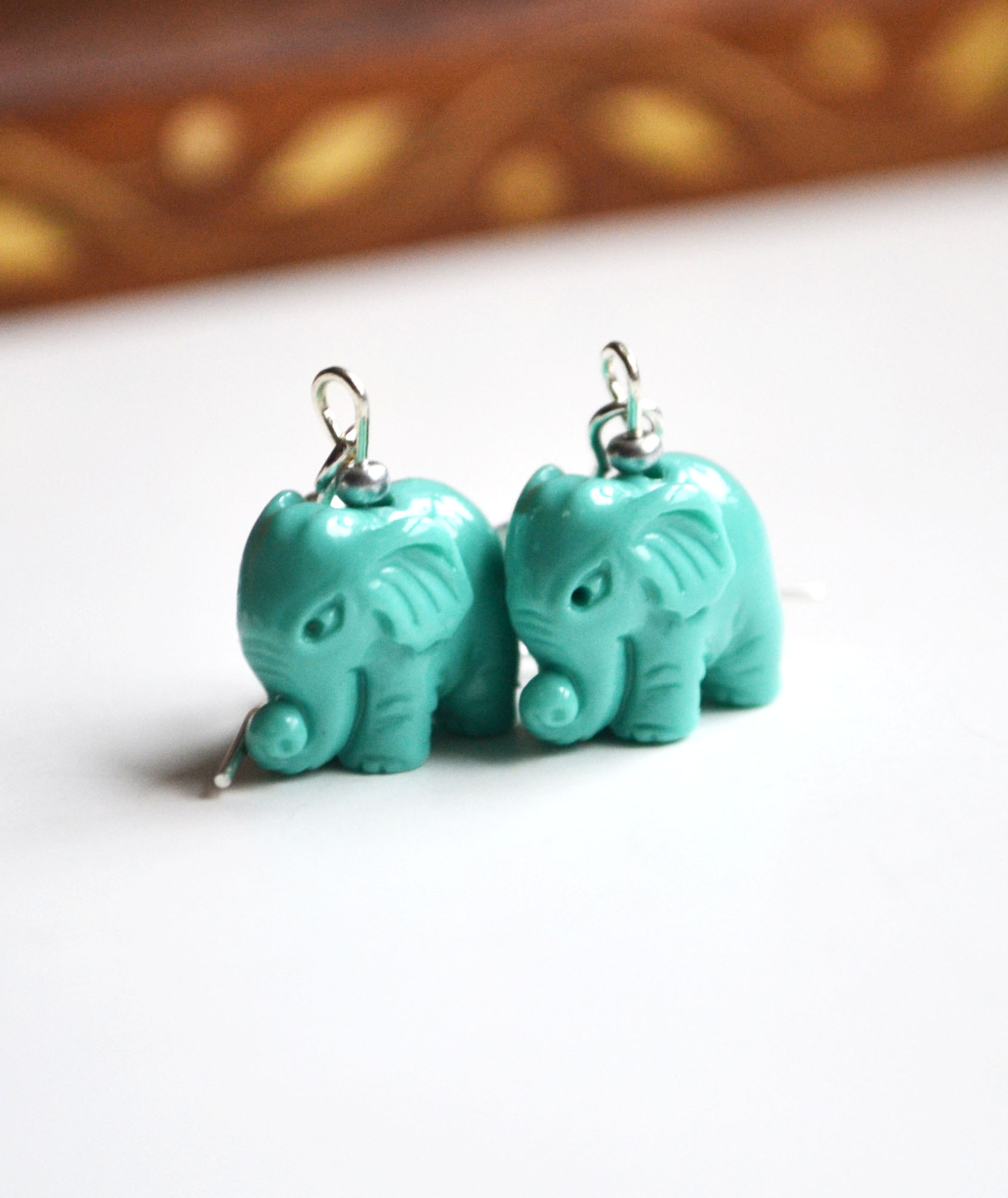 Elephant Earrings, Resin Earrings, Turquoise Elephants, Elephant