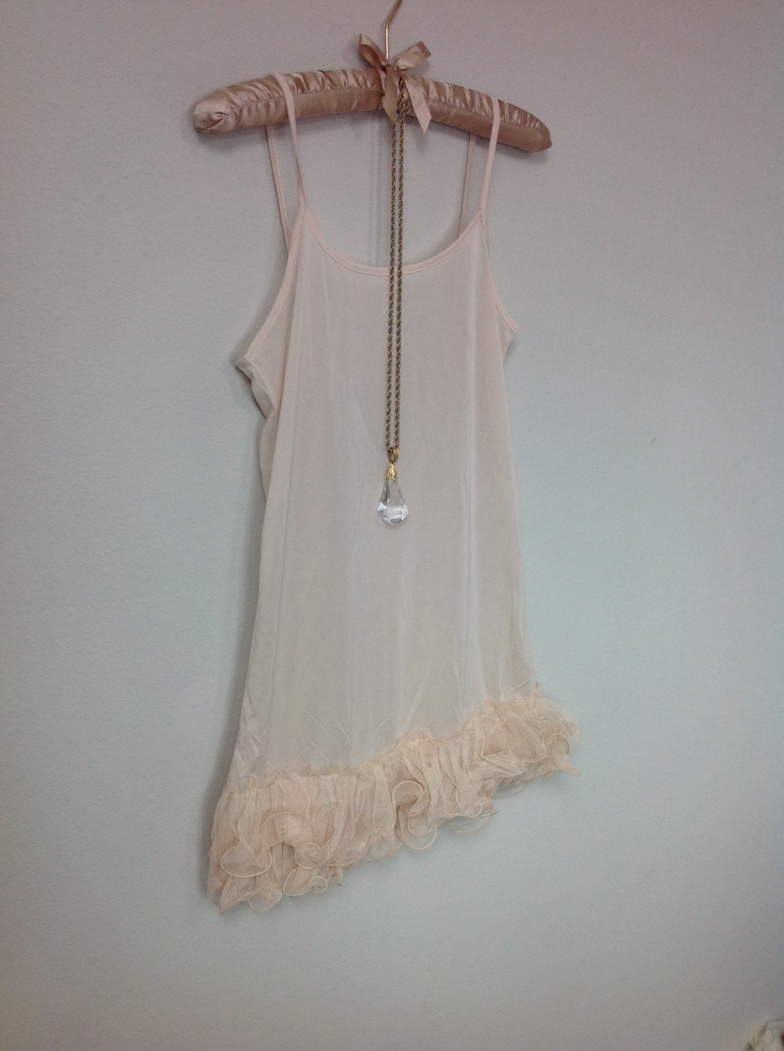 Cream Sheer Chiffon Tulle Ruffles Slip Extender, Layering Skirt Extender Slip Dress with Sheer