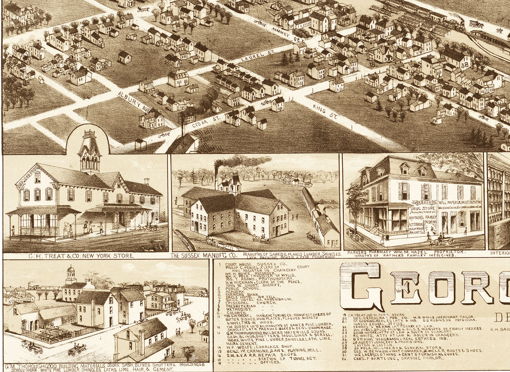 Delaware in 1885 Bird's Eye View, Aerial, Panorama