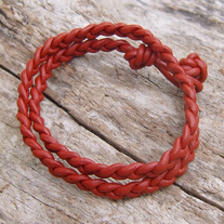 Red Braided Leather Wrap Bracelet