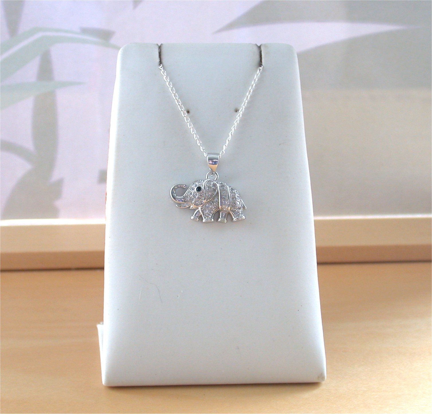 925 Silver Elephant Pendant & 18" Silver Chain/Cz Crystal Elephant