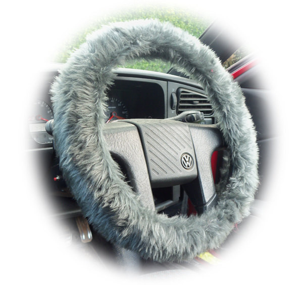 Fuzzy Dark Grey furry faux fur car steering wheel cover on Storenvy
