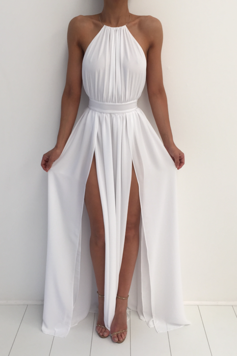 white maxi split dress