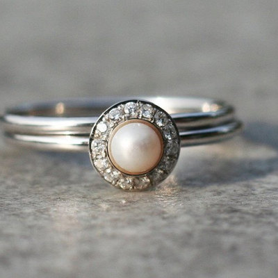 halo engagement ring pearl engagement ring white pearl engagement ring with diamonds in 14k - Pearl Wedding Ring Sets halo engagement ring pearl engagement ring white pearl engagement ring with diamonds in 14k - Pearl Wedding Ring Sets