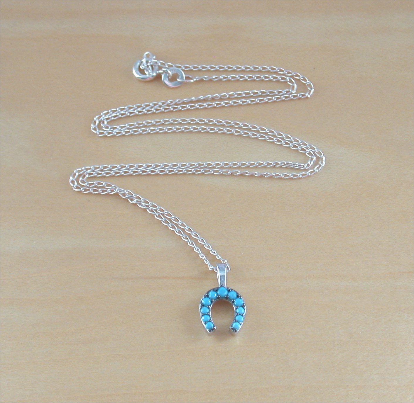 925 Turqouise Horseshoe Pendant & 18" Sterling Silver Chain/Nano