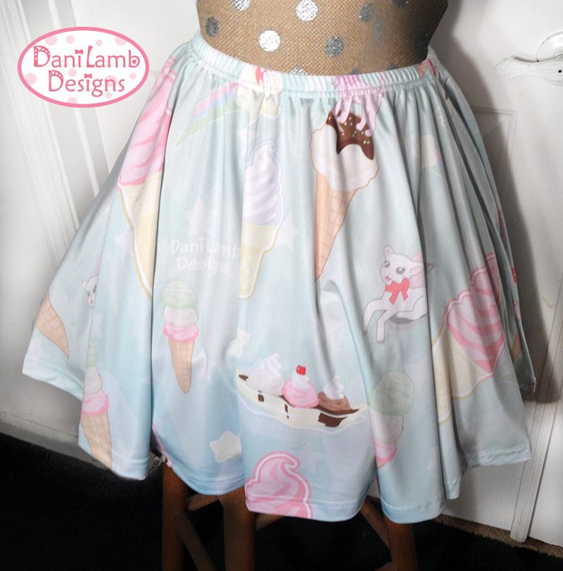 Kawaii Ice Cream Fairy Kei Pastel Skater Skirt Star Pastel Goth Size XS