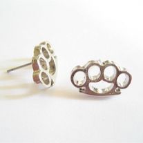 ROCKERSTYLE TOUGH SILVER BRASS KNUCKLE EARRINGS