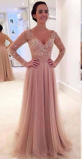 v neck evening dress with sleeves