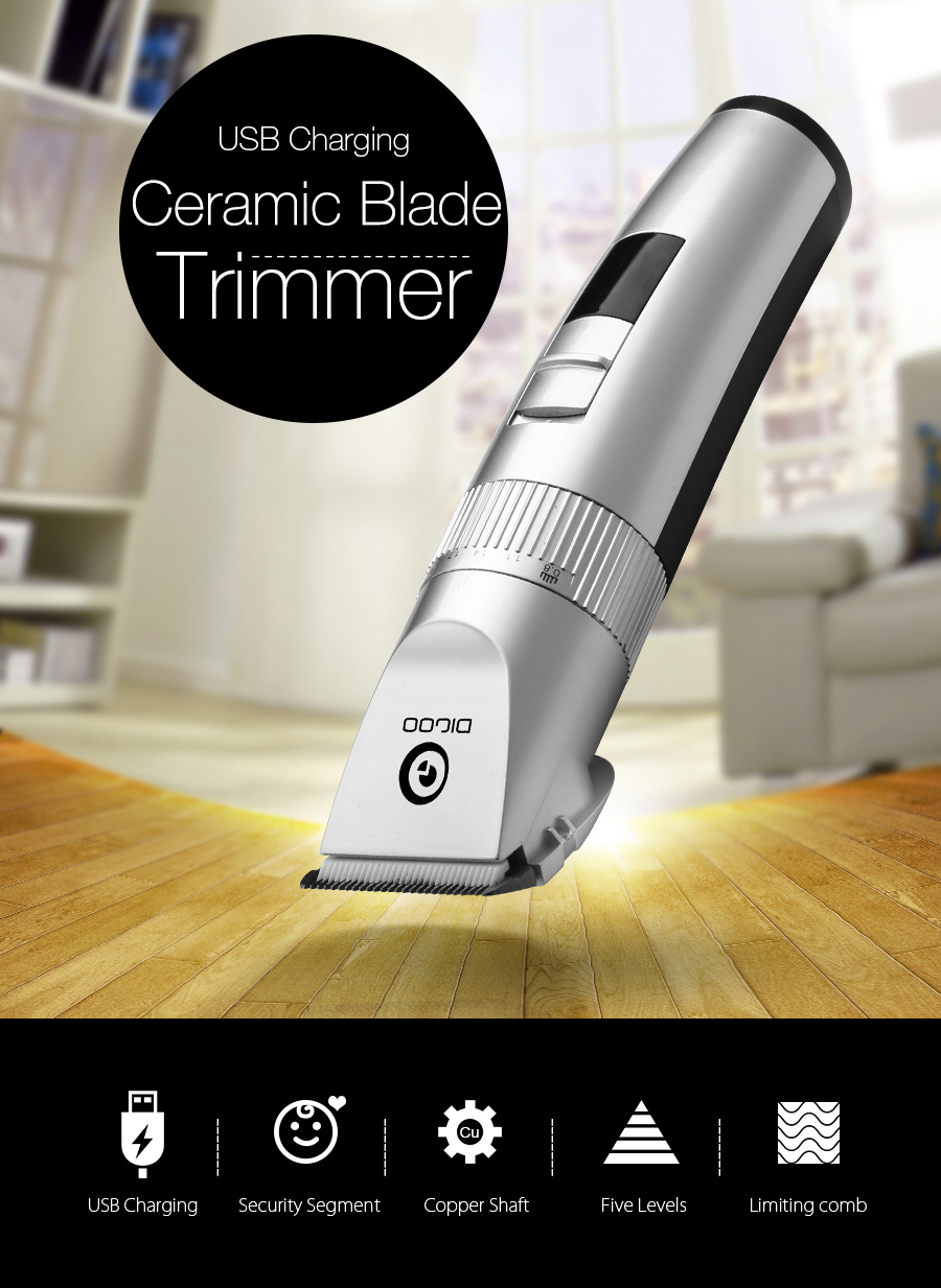 Usb Ceramic Blade Hair Trimmer Rechargeable Double Blade 5 Speed