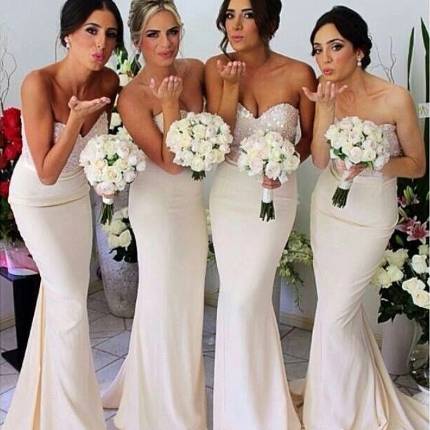 Ivory Bridesmaid Dresses with Glittering Beaded Sweetheart Bodice, Long