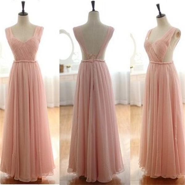 Blush Pink Long Chiffon Bridesmaid Dresses,Cheap Bridesmaid Dresses On