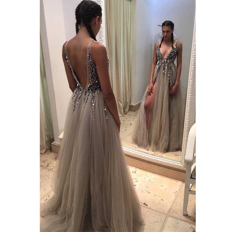 A-line V-neck Prom Dress