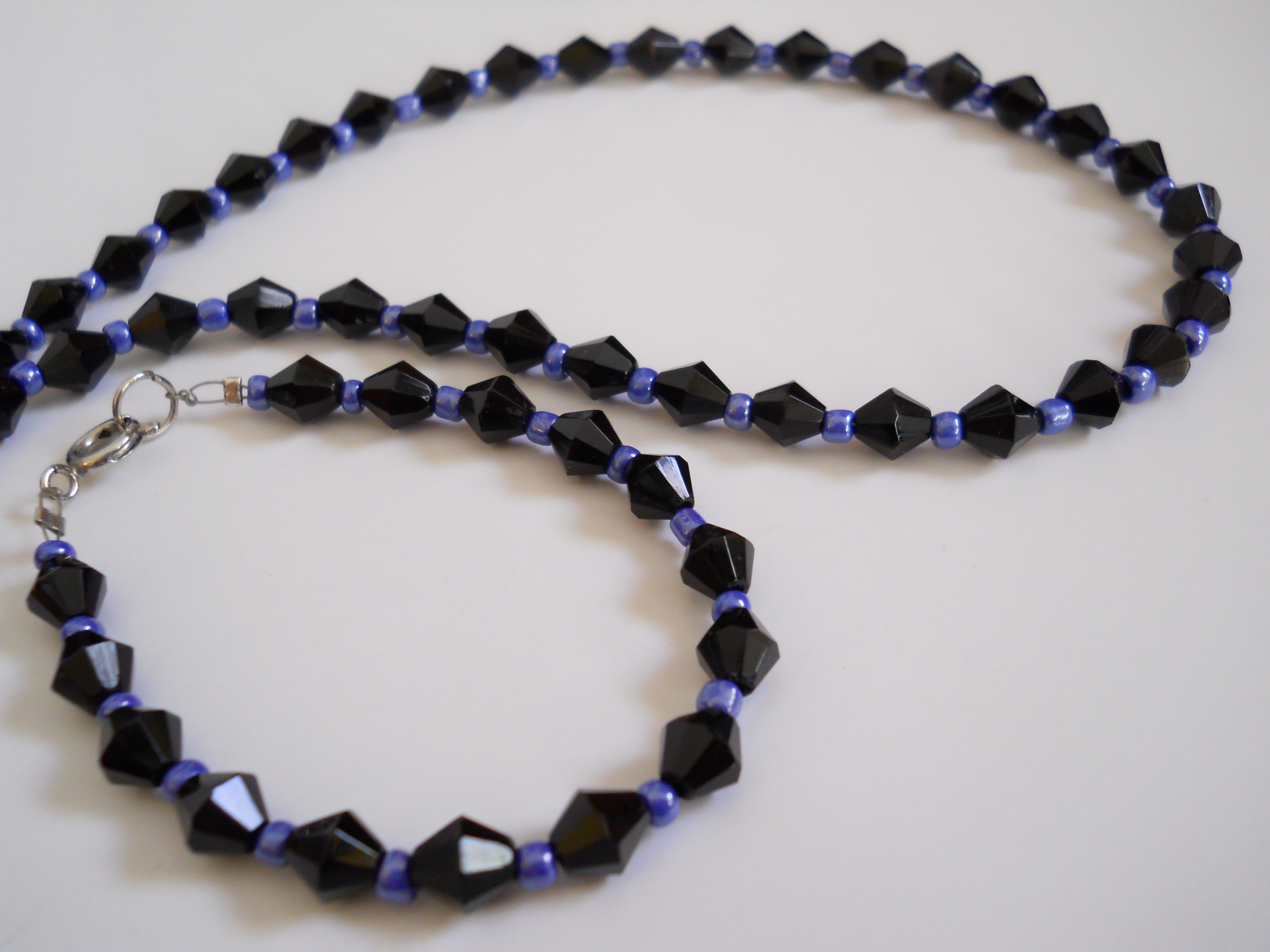 Jet Black and Blue Bead Necklace and Bracelet on Storenvy