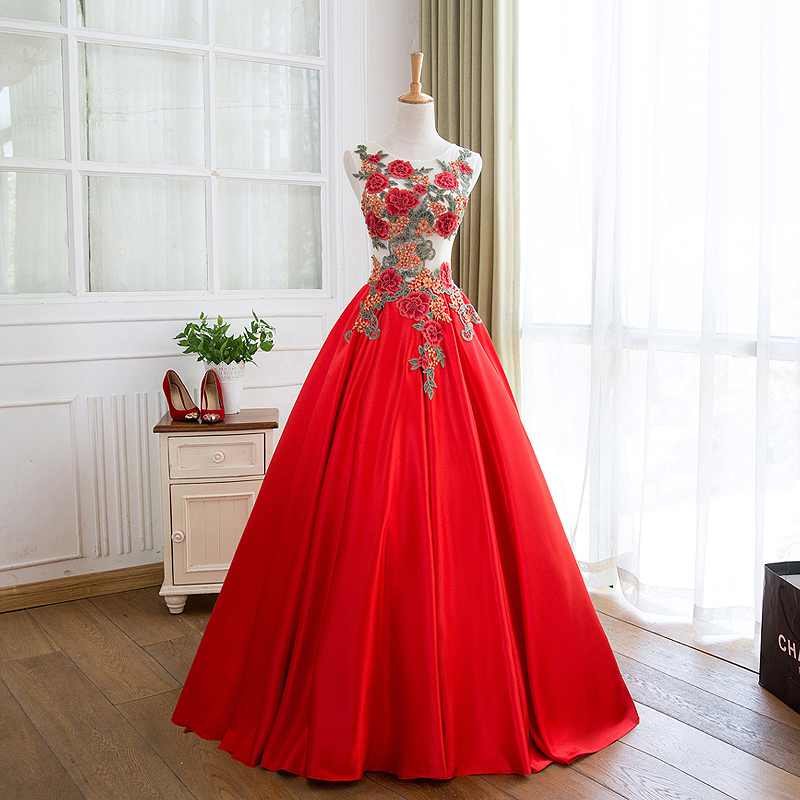 Red Floral Prom Dress
