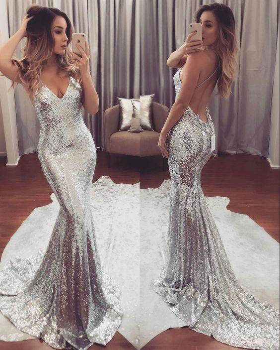Silver Long Prom Dress